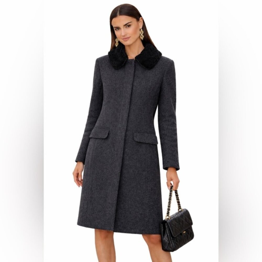 M0851 WOOL SHEARLING Collar Insulated WARM Pea Coat Trench Jacket Dark Grey M /8